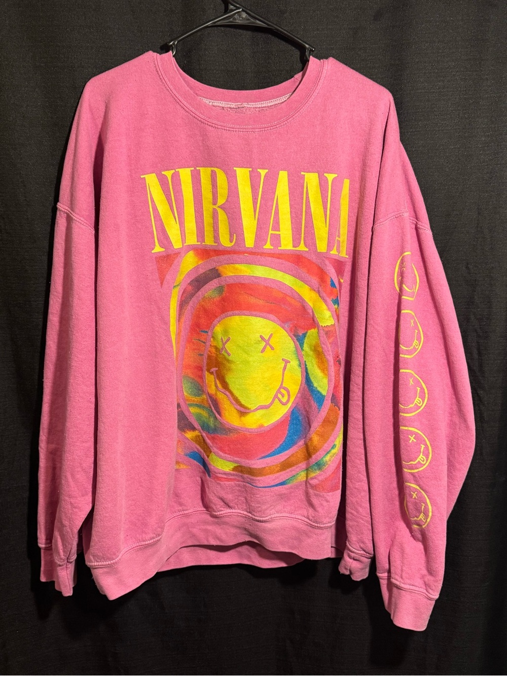 Nirvana Urban Outfitters Smiley Pink Oversized Crewneck Sweatshirt S/M Grunge